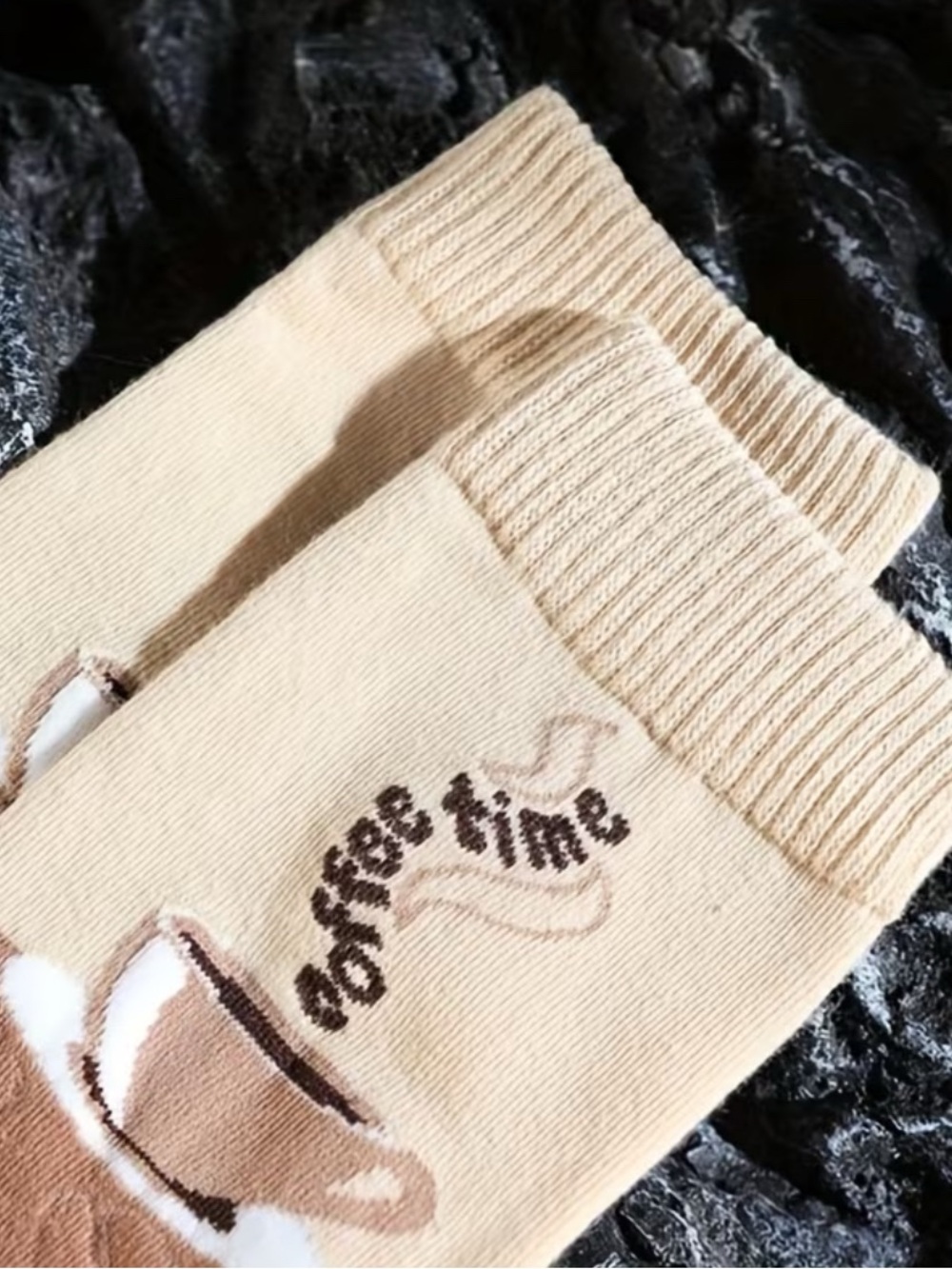 Beige Coffee Time Men's Dress Socks - Comfortable Everyday Wear - Picture 2 of 2